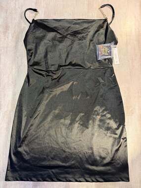 Planet Gold Black Satin Chain Strap Mini Dress Size XXXL